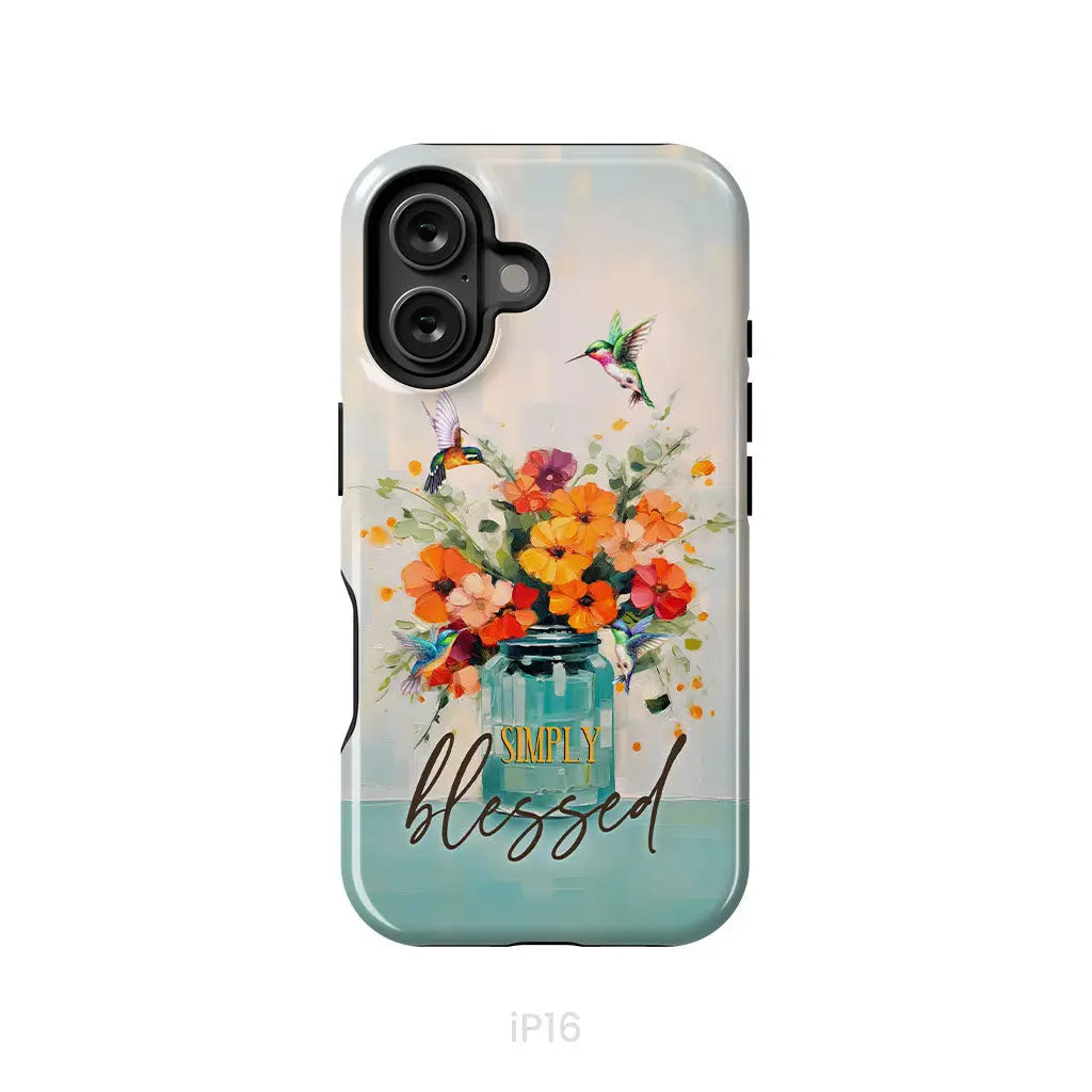 Simply Blessed, Hummingbird, Vase of Flowers, Christian Phone Case