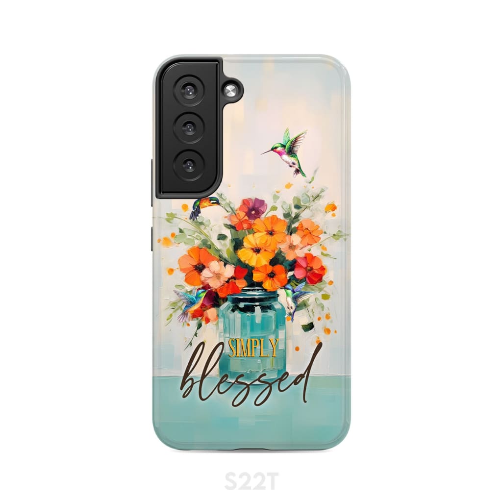 Simply Blessed, Hummingbird, Vase of Flowers, Christian Phone Case