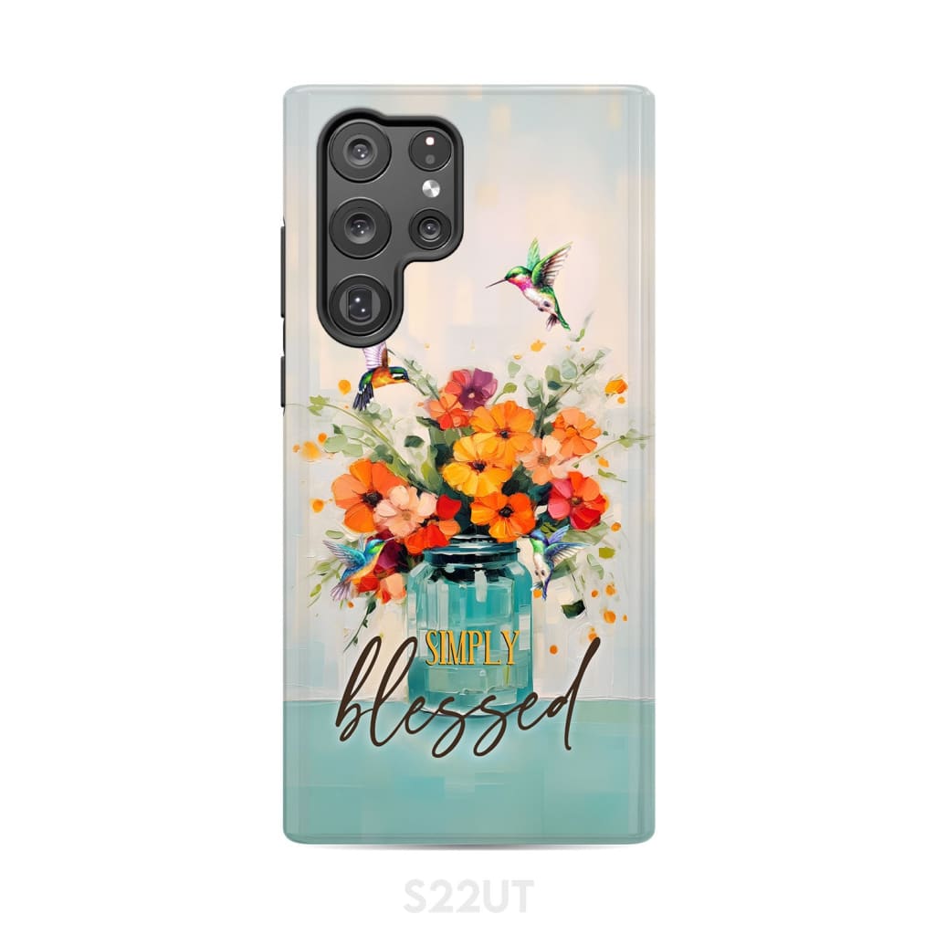 Simply Blessed, Hummingbird, Vase of Flowers, Christian Phone Case