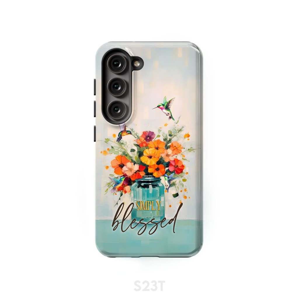 Simply Blessed, Hummingbird, Vase of Flowers, Christian Phone Case