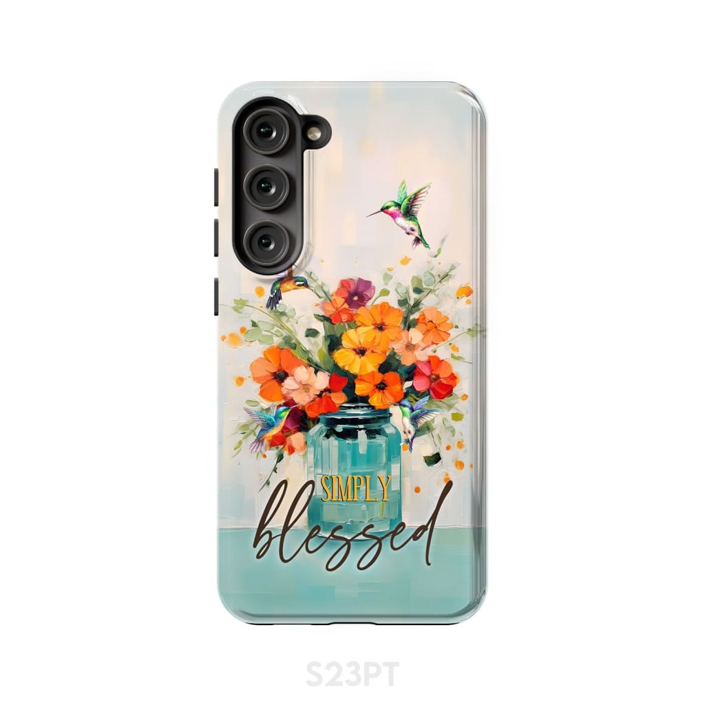 Simply Blessed, Hummingbird, Vase of Flowers, Christian Phone Case