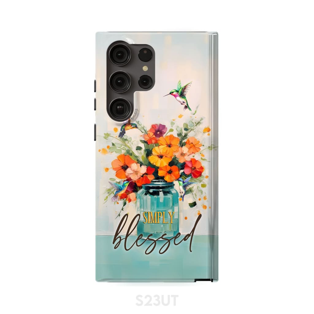 Simply Blessed, Hummingbird, Vase of Flowers, Christian Phone Case