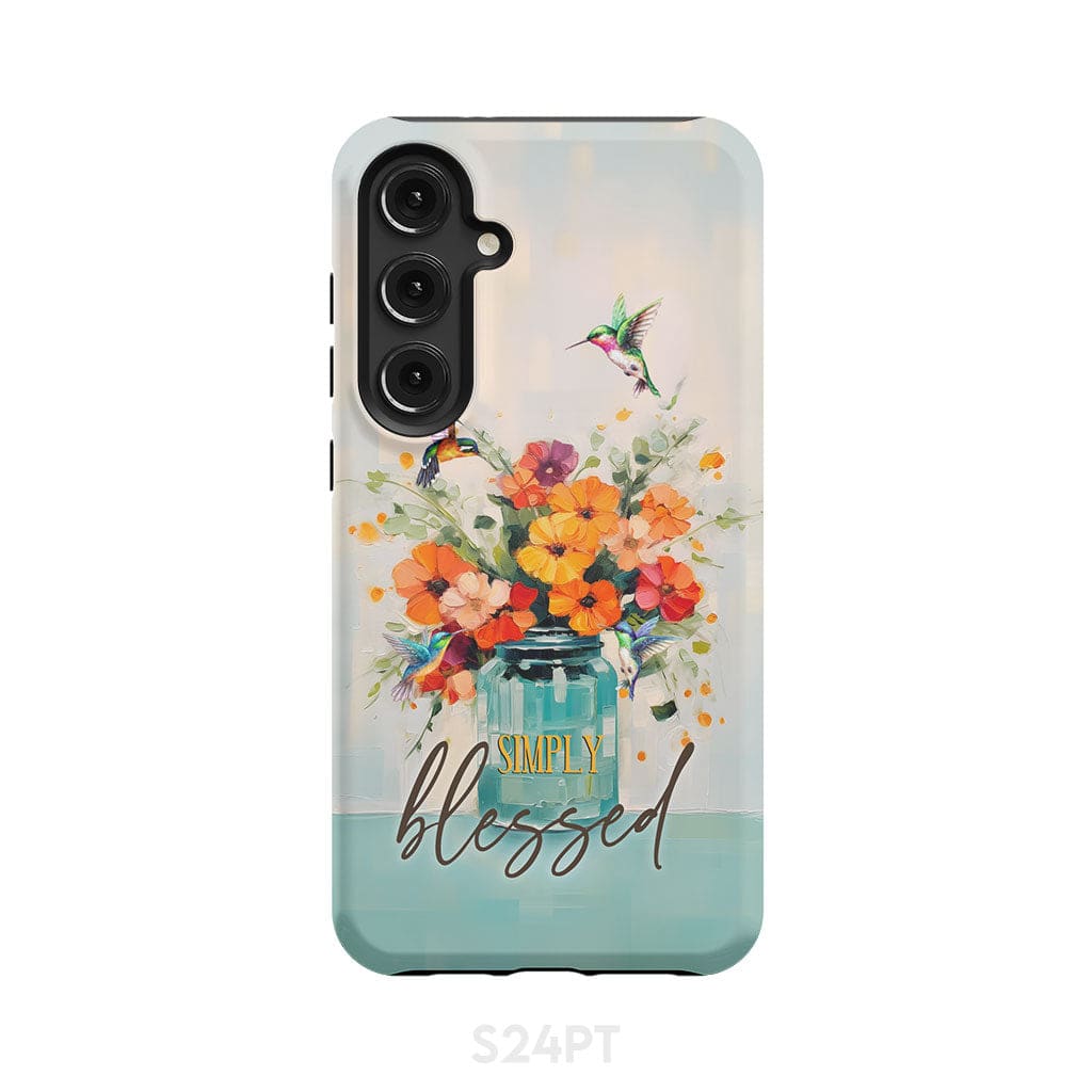 Simply Blessed, Hummingbird, Vase of Flowers, Christian Phone Case