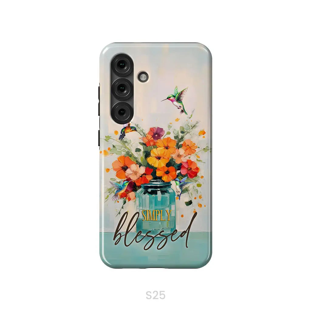 Simply Blessed, Hummingbird, Vase of Flowers, Christian Phone Case