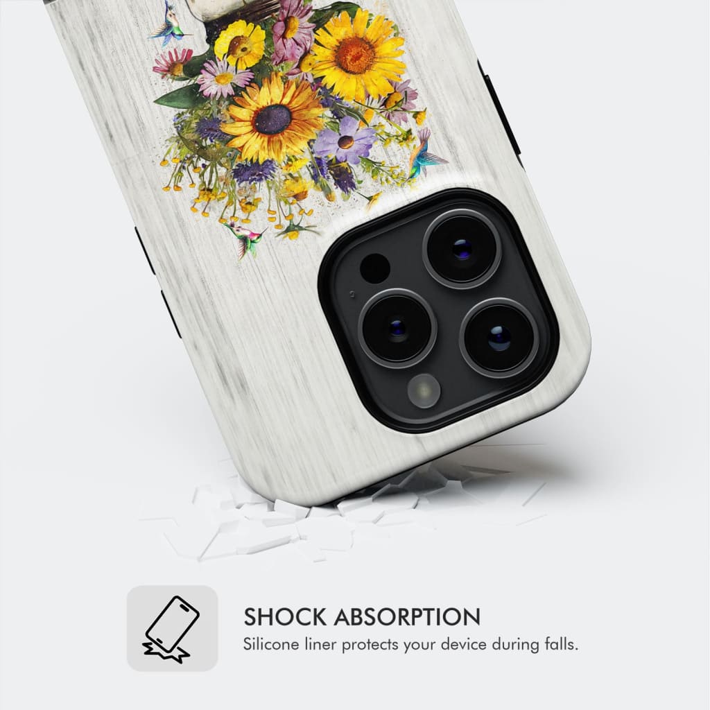 Simply Blessed, Hummingbirds and Flowers in Vase, Christian Phone Case