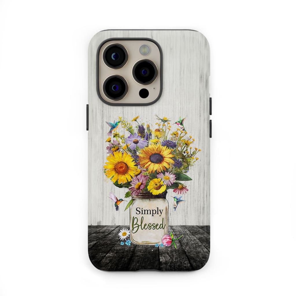 Simply Blessed, Hummingbirds and Flowers in Vase, Christian Phone Case