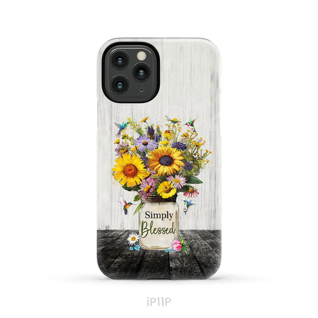 Simply Blessed, Hummingbirds and Flowers in Vase, Christian Phone Case
