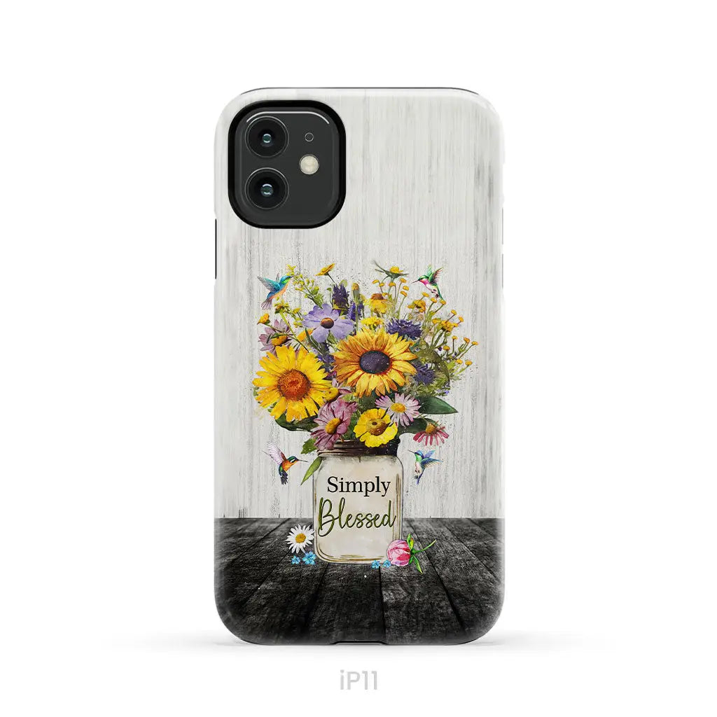 Simply Blessed, Hummingbirds and Flowers in Vase, Christian Phone Case