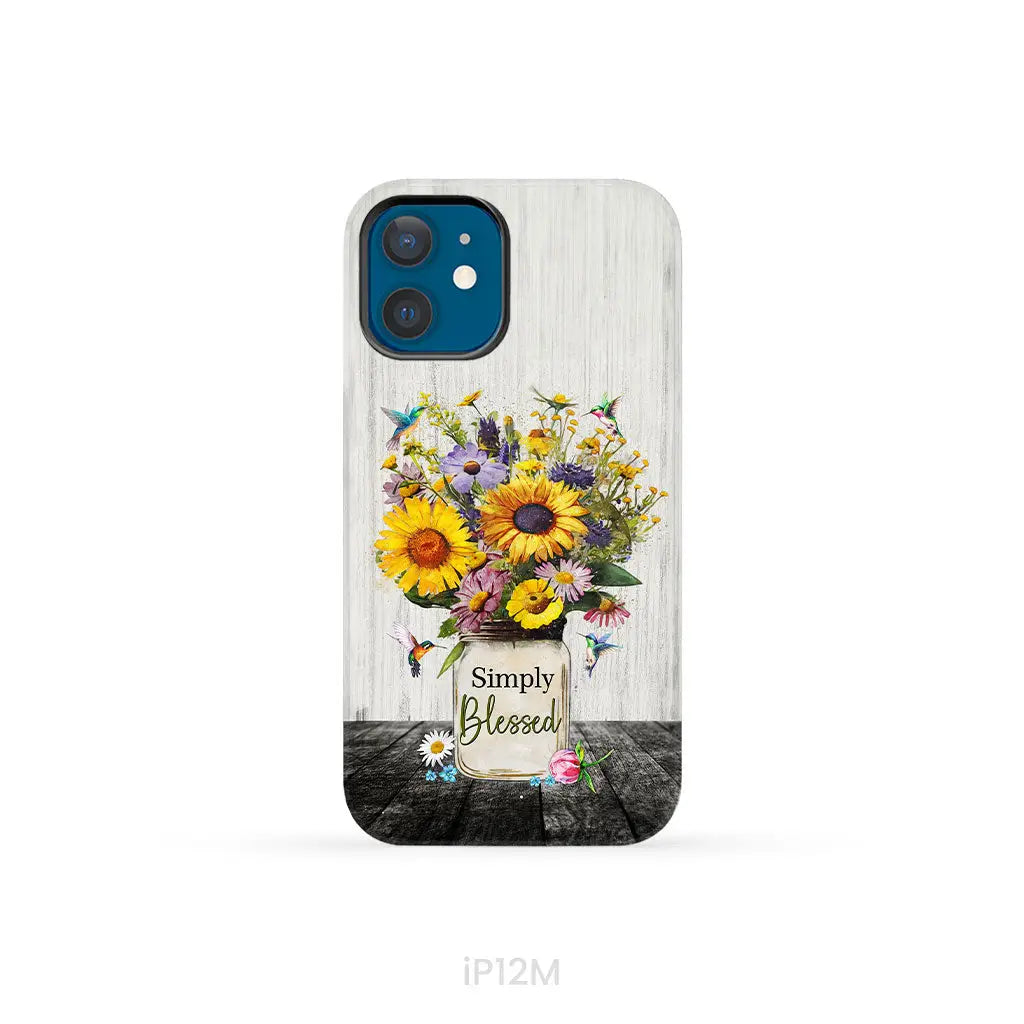 Simply Blessed, Hummingbirds and Flowers in Vase, Christian Phone Case