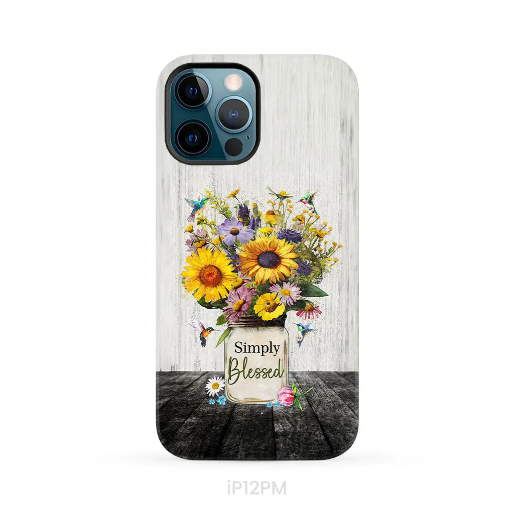 Simply Blessed, Hummingbirds and Flowers in Vase, Christian Phone Case