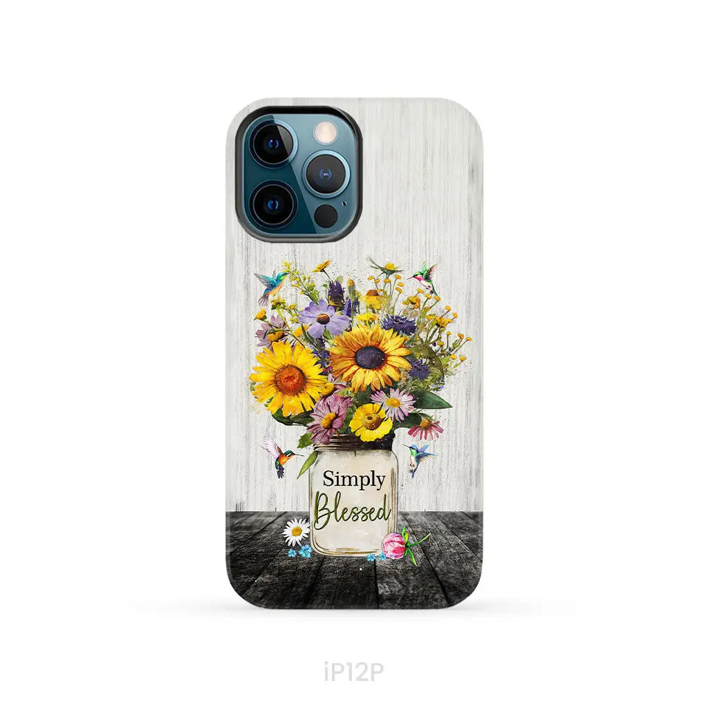 Simply Blessed, Hummingbirds and Flowers in Vase, Christian Phone Case