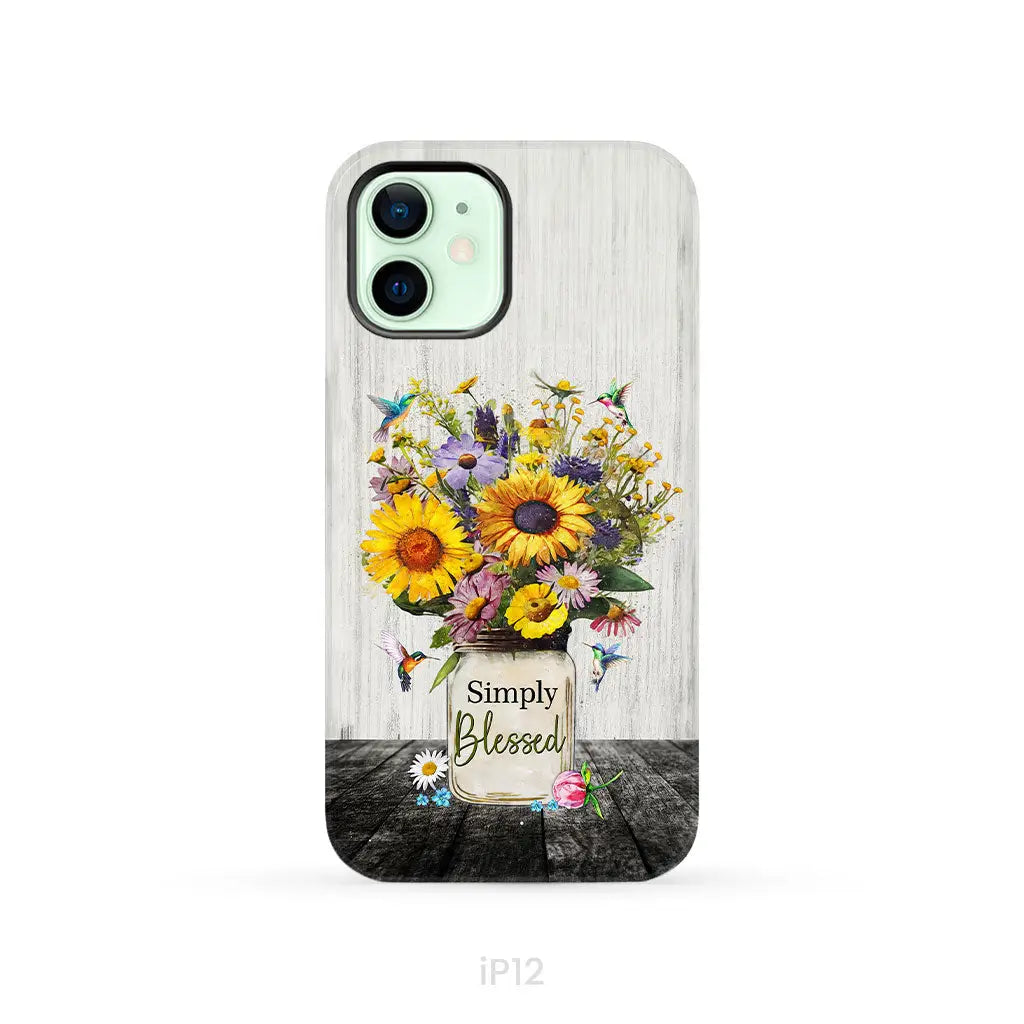 Simply Blessed, Hummingbirds and Flowers in Vase, Christian Phone Case