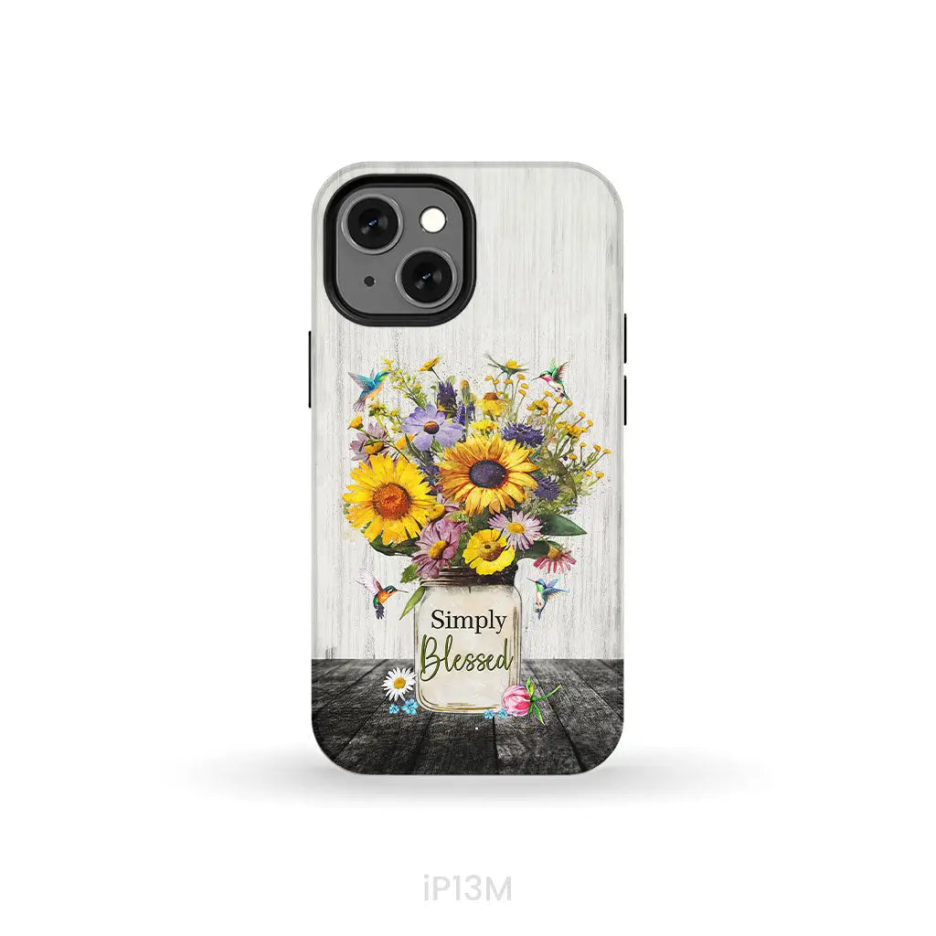 Simply Blessed, Hummingbirds and Flowers in Vase, Christian Phone Case