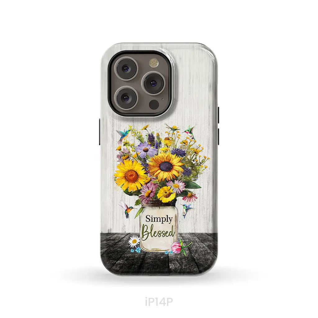 Simply Blessed, Hummingbirds and Flowers in Vase, Christian Phone Case