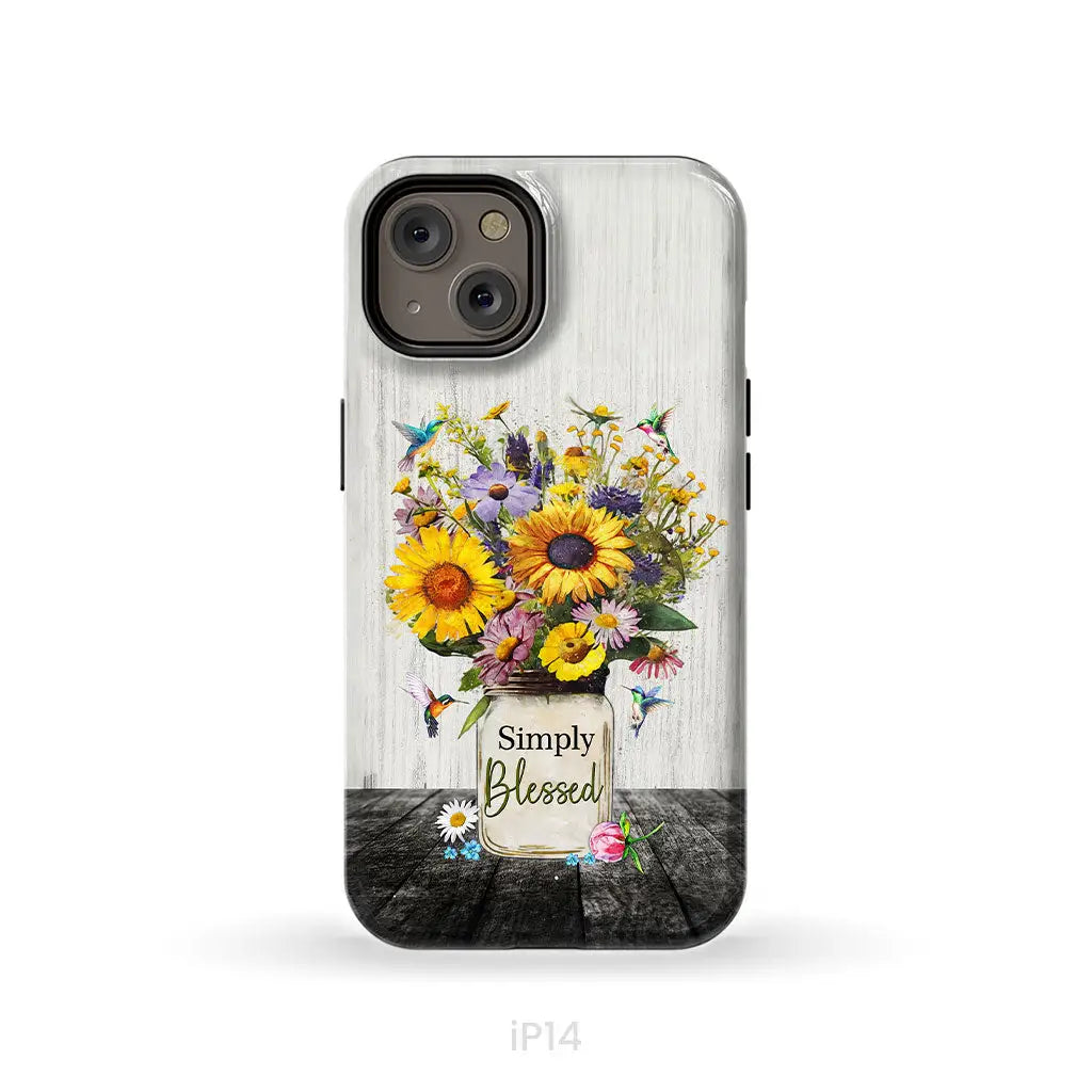 Simply Blessed, Hummingbirds and Flowers in Vase, Christian Phone Case