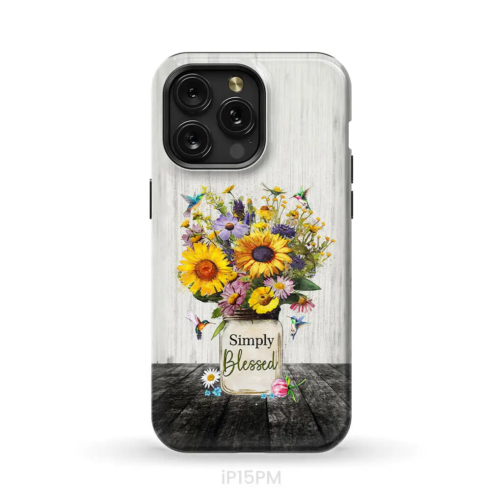 Simply Blessed, Hummingbirds and Flowers in Vase, Christian Phone Case