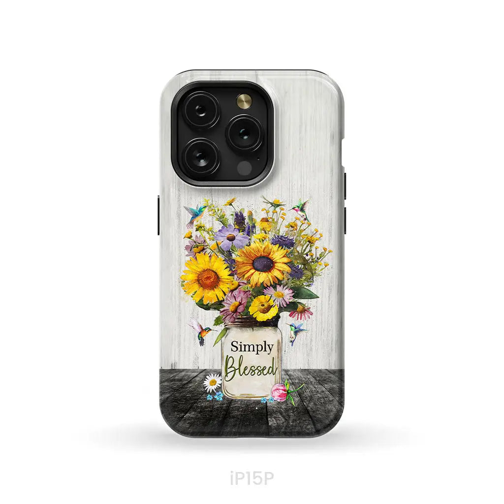 Simply Blessed, Hummingbirds and Flowers in Vase, Christian Phone Case