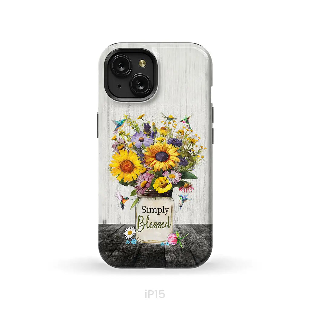 Simply Blessed, Hummingbirds and Flowers in Vase, Christian Phone Case
