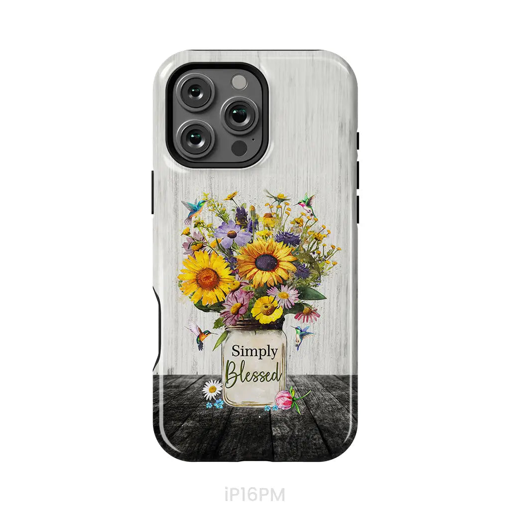 Simply Blessed, Hummingbirds and Flowers in Vase, Christian Phone Case