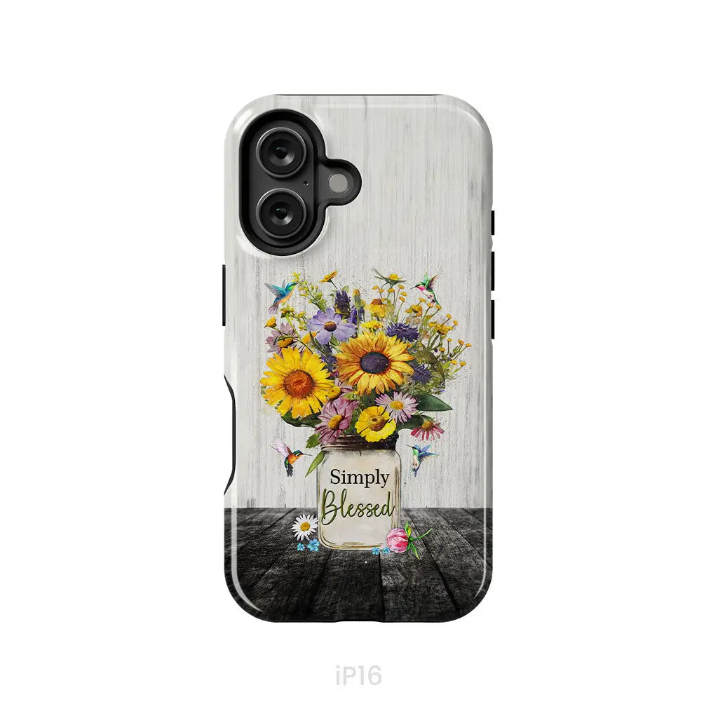 Simply Blessed, Hummingbirds and Flowers in Vase, Christian Phone Case