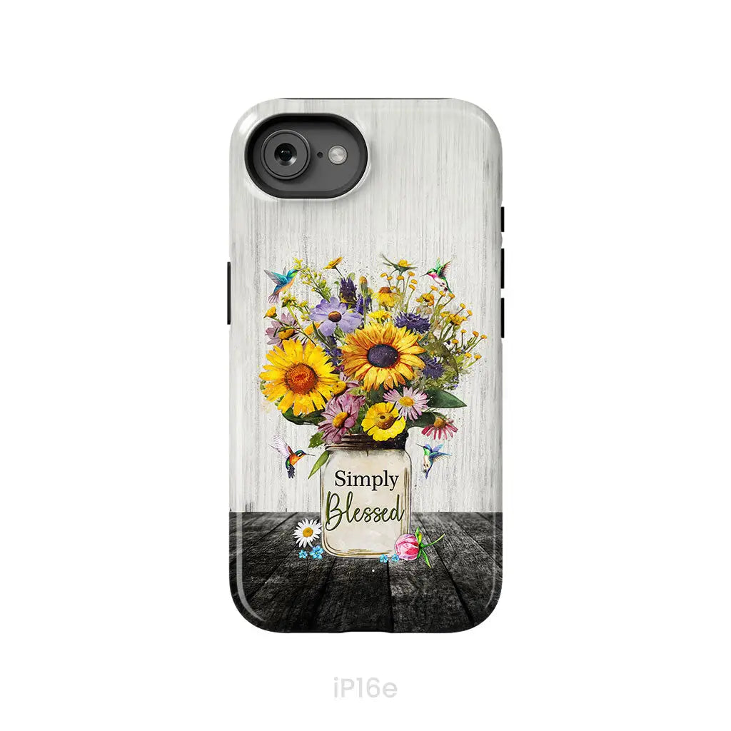 Simply Blessed, Hummingbirds and Flowers in Vase, Christian Phone Case
