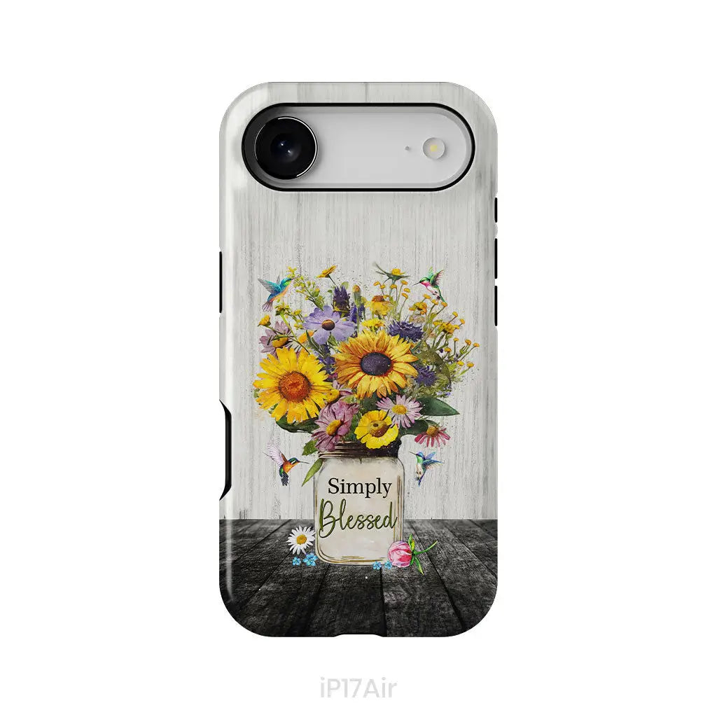 Simply Blessed, Hummingbirds and Flowers in Vase, Christian Phone Case