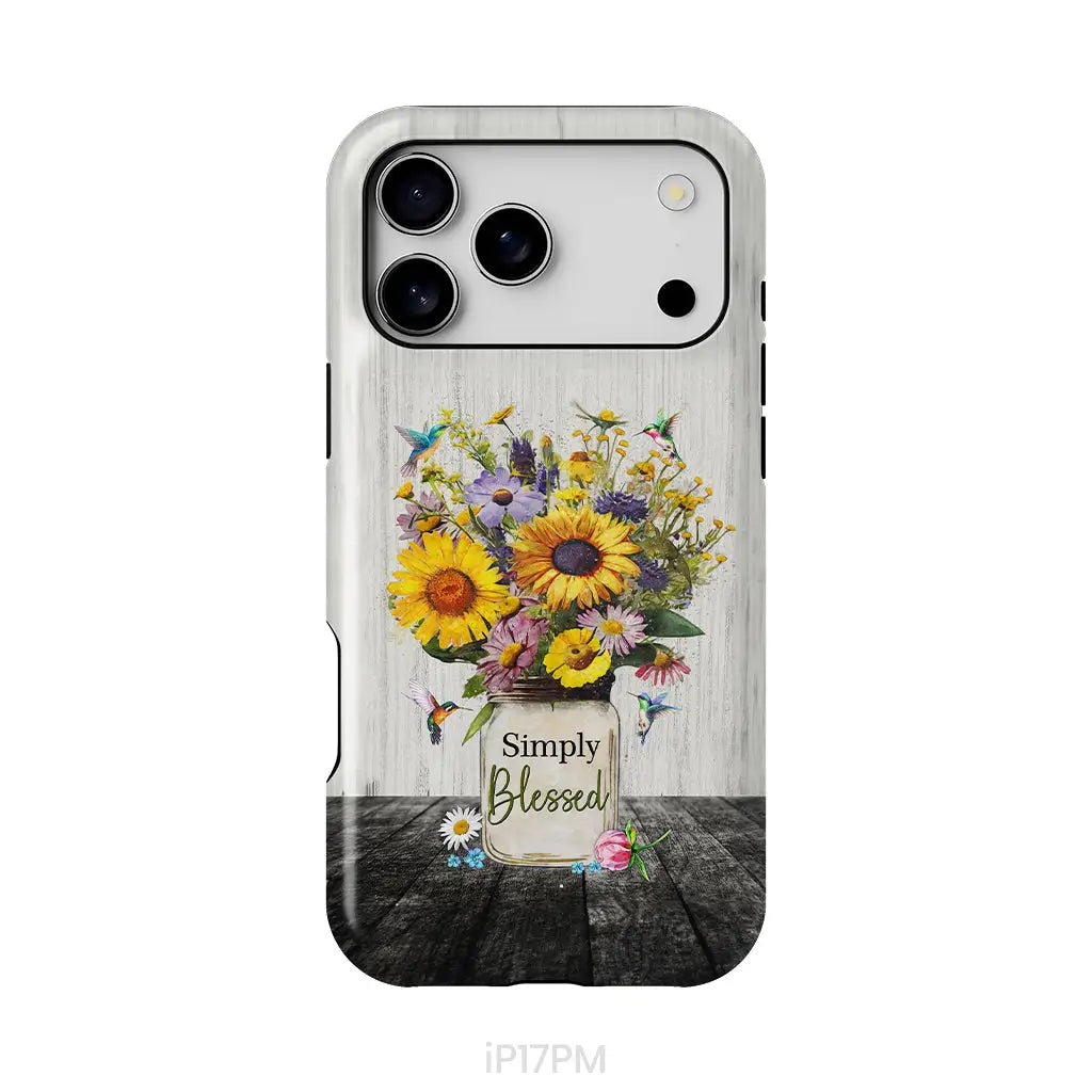 Simply Blessed, Hummingbirds and Flowers in Vase, Christian Phone Case