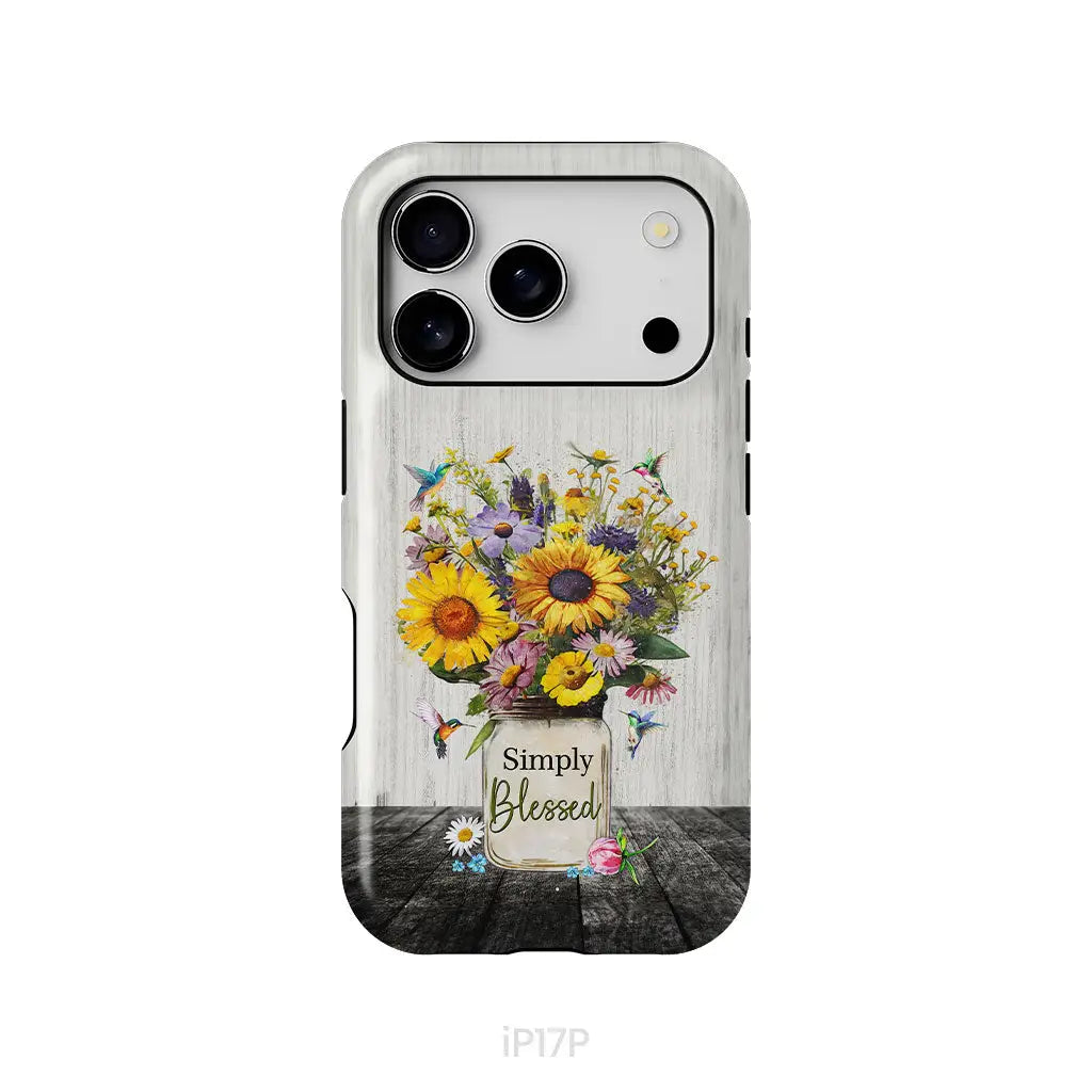Simply Blessed, Hummingbirds and Flowers in Vase, Christian Phone Case