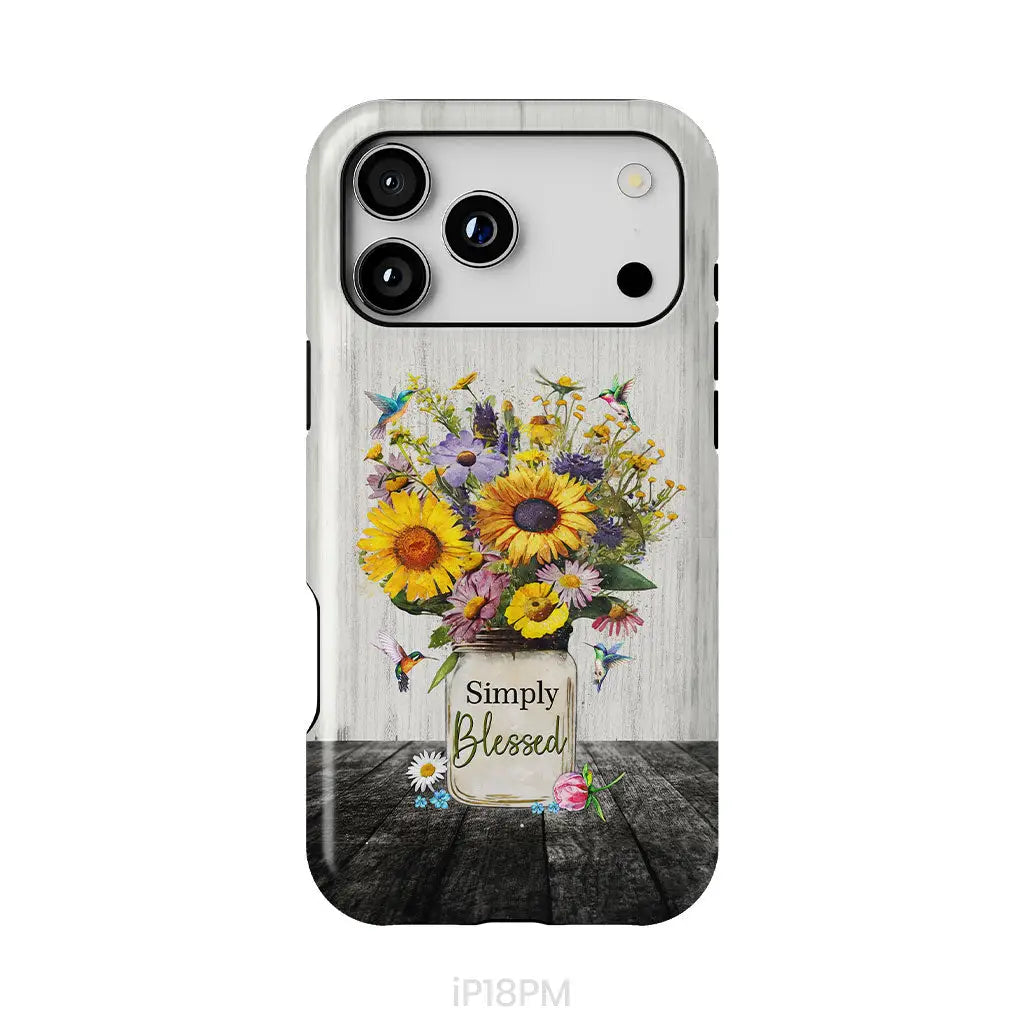 Simply Blessed, Hummingbirds and Flowers in Vase, Christian Phone Case