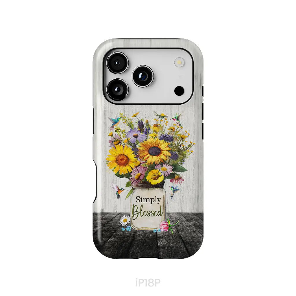 Simply Blessed, Hummingbirds and Flowers in Vase, Christian Phone Case