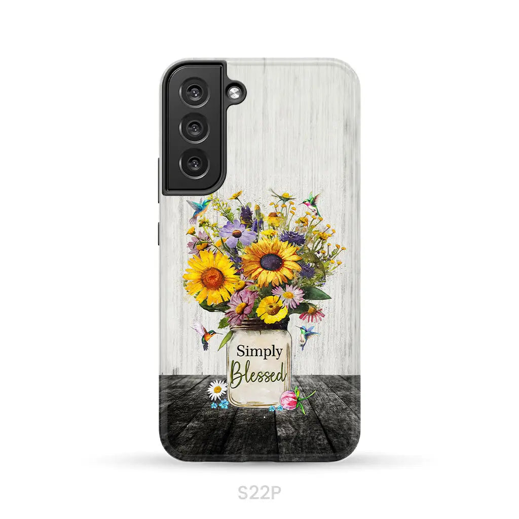 Simply Blessed, Hummingbirds and Flowers in Vase, Christian Phone Case