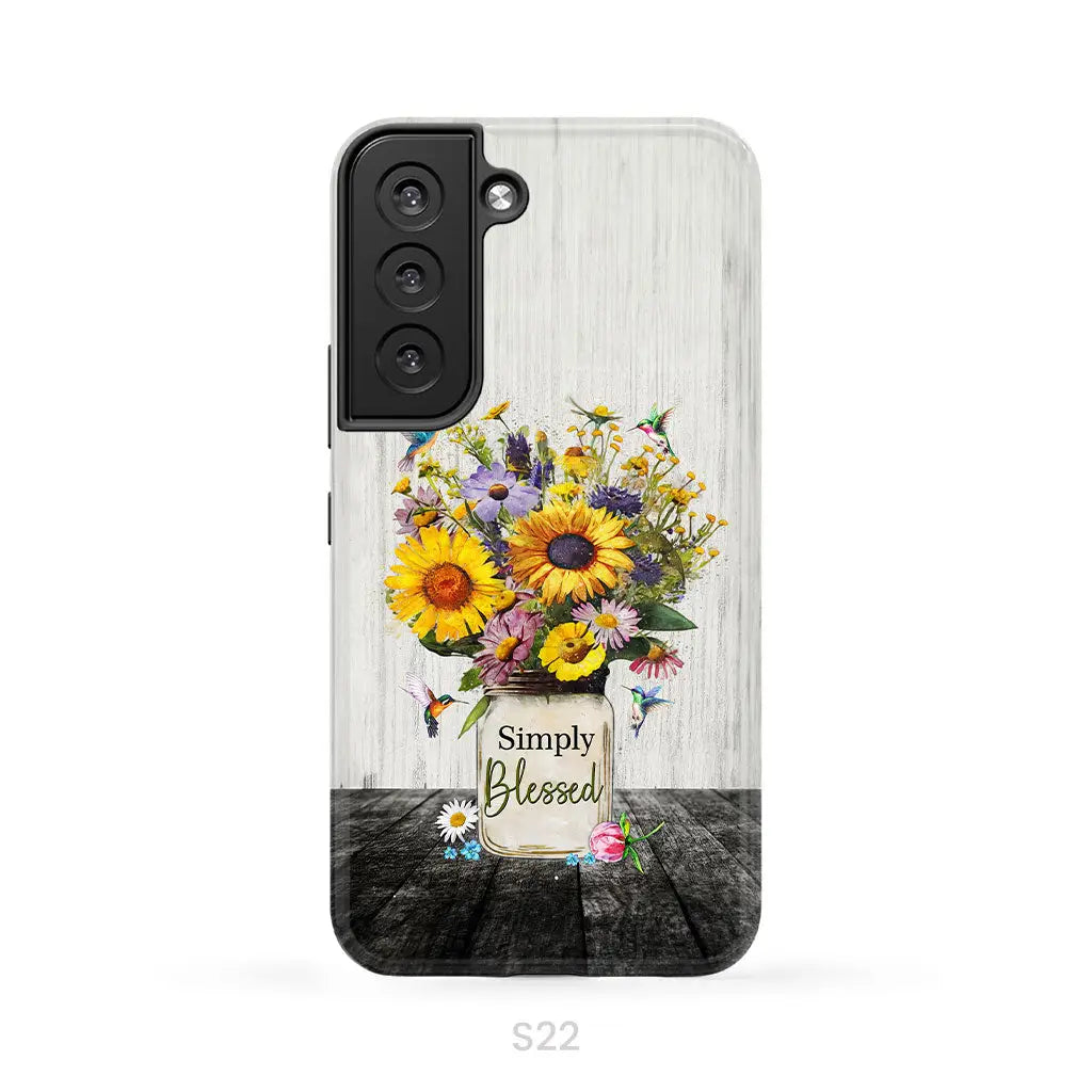 Simply Blessed, Hummingbirds and Flowers in Vase, Christian Phone Case