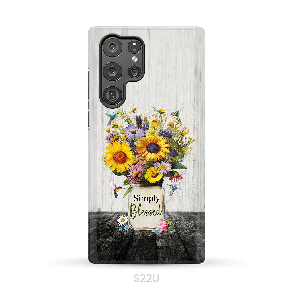 Simply Blessed, Hummingbirds and Flowers in Vase, Christian Phone Case