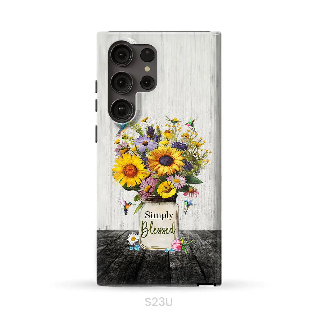 Simply Blessed, Hummingbirds and Flowers in Vase, Christian Phone Case