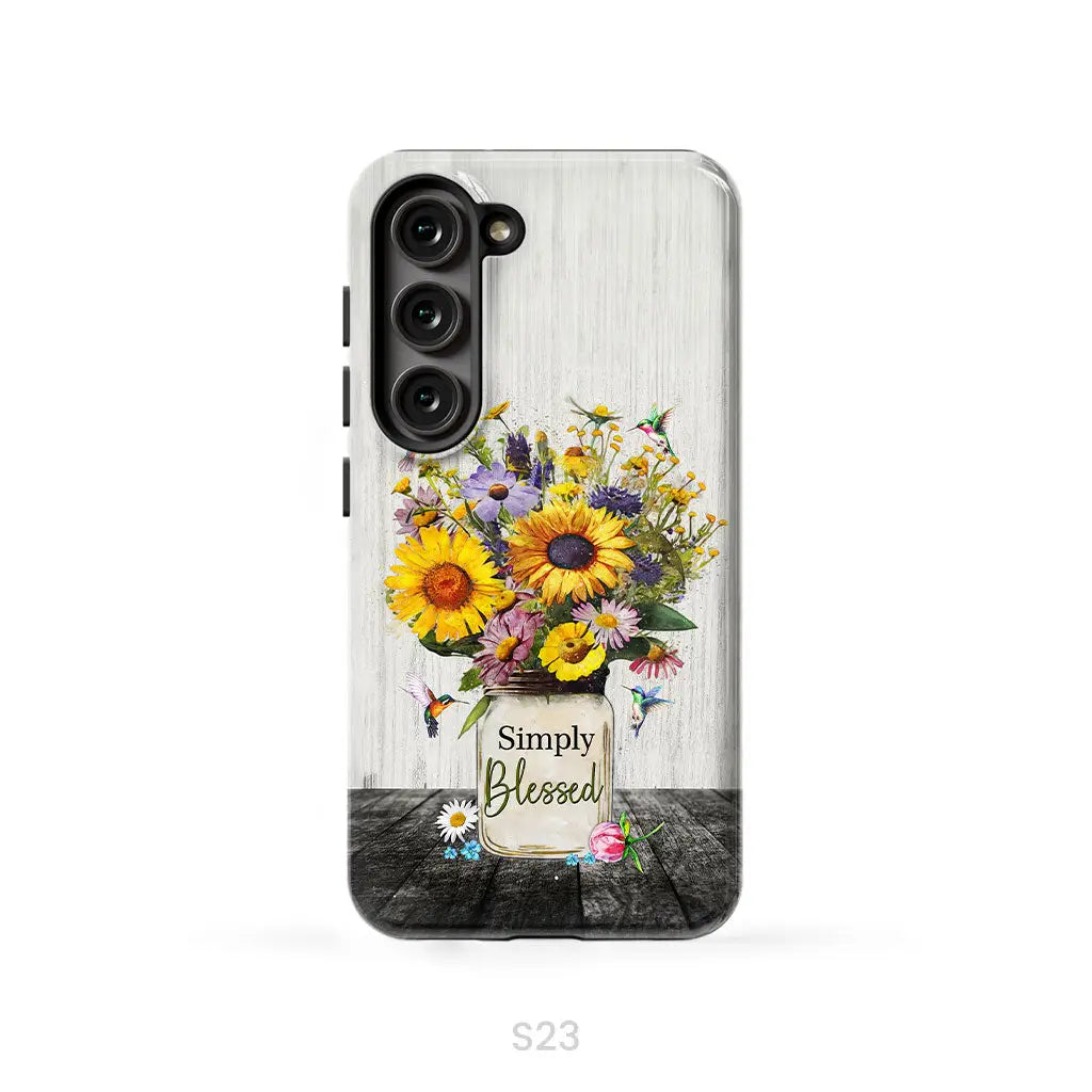 Simply Blessed, Hummingbirds and Flowers in Vase, Christian Phone Case