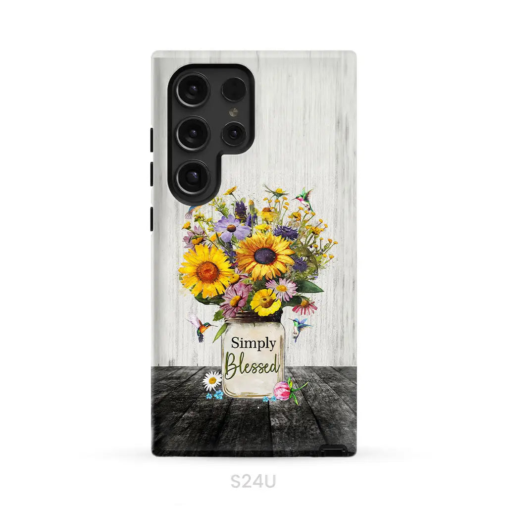Simply Blessed, Hummingbirds and Flowers in Vase, Christian Phone Case