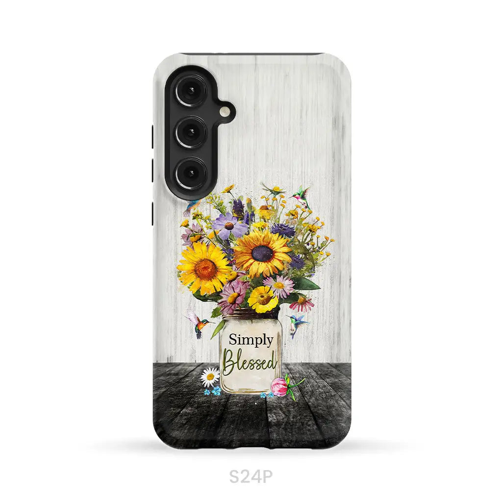 Simply Blessed, Hummingbirds and Flowers in Vase, Christian Phone Case