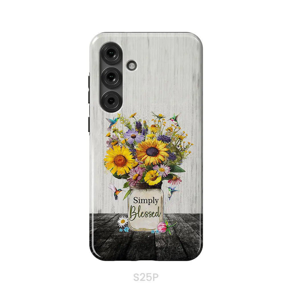 Simply Blessed, Hummingbirds and Flowers in Vase, Christian Phone Case