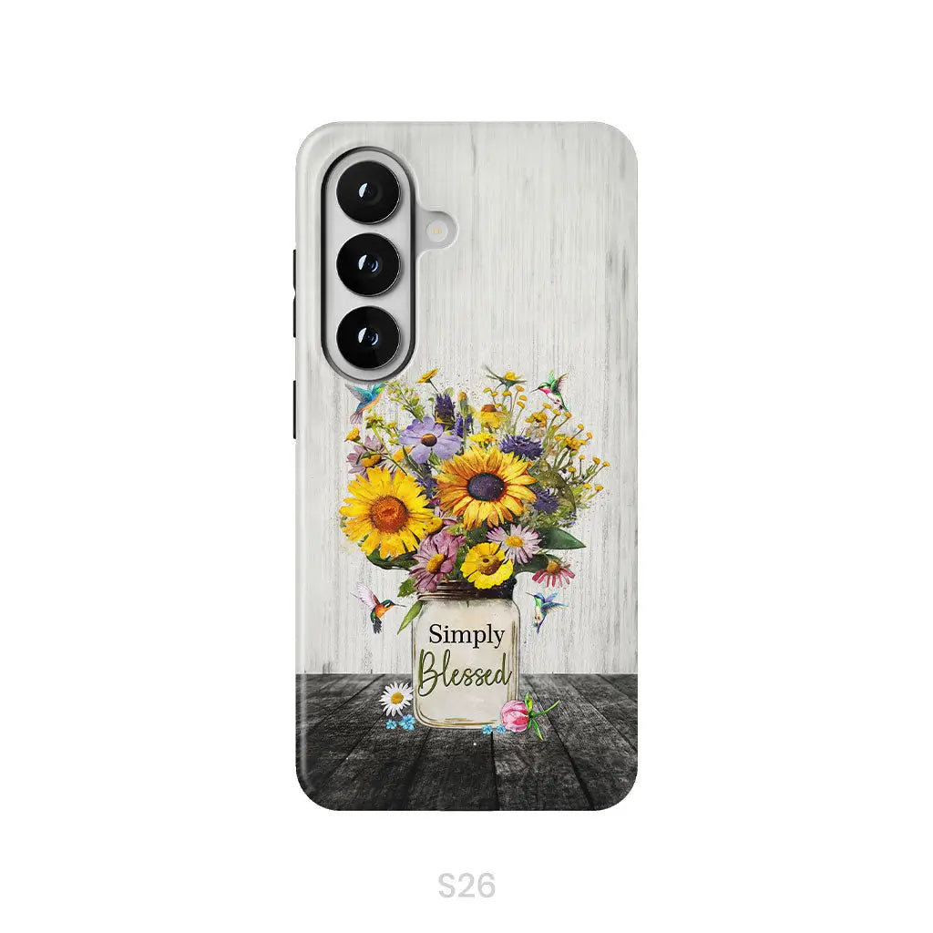 Simply Blessed, Hummingbirds and Flowers in Vase, Christian Phone Case