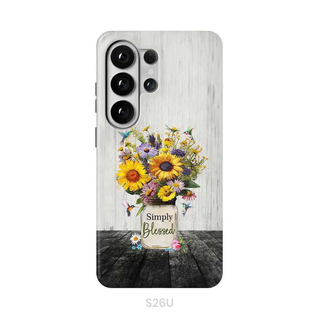 Simply Blessed, Hummingbirds and Flowers in Vase, Christian Phone Case