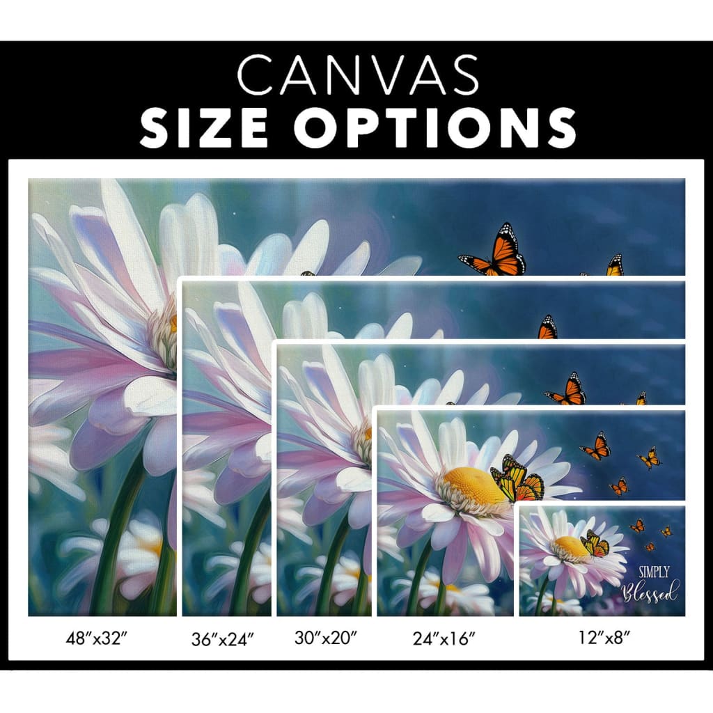 Simply Blessed, Monarch Butterfly And Daisy Flower, Wall Art Canvas