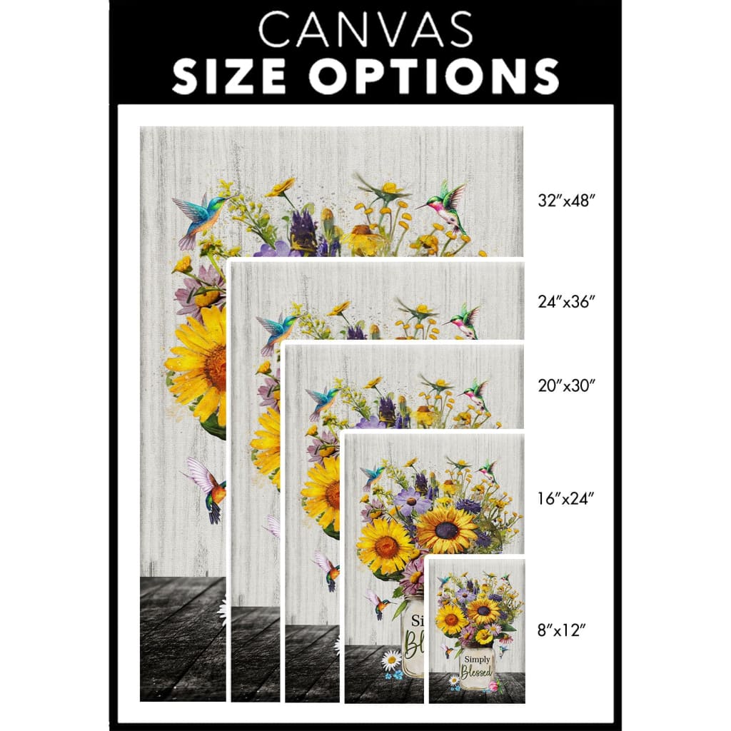 Simply Blessed, Hummingbirds and Flowers in Vase, Christian Wall Art Canvas