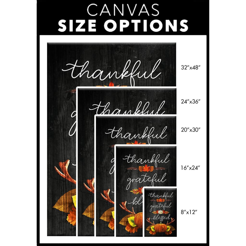Thankful Grateful Blessed, Christian Thanksgiving Wall Art Canvas